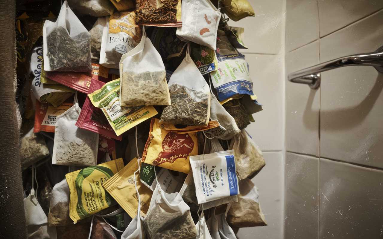 Des sachets de th&eacute; usag&eacute;s accroch&eacute;s dans la salle de bain : une m&eacute;thode &eacute;tonnante aux r&eacute;sultats inattendus
