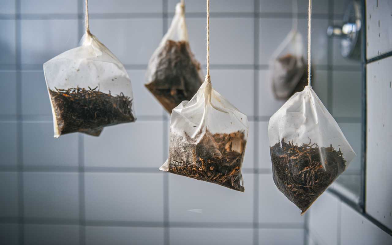 Des sachets de th&eacute; usag&eacute;s accroch&eacute;s dans la salle de bain : une m&eacute;thode &eacute;tonnante aux r&eacute;sultats inattendus