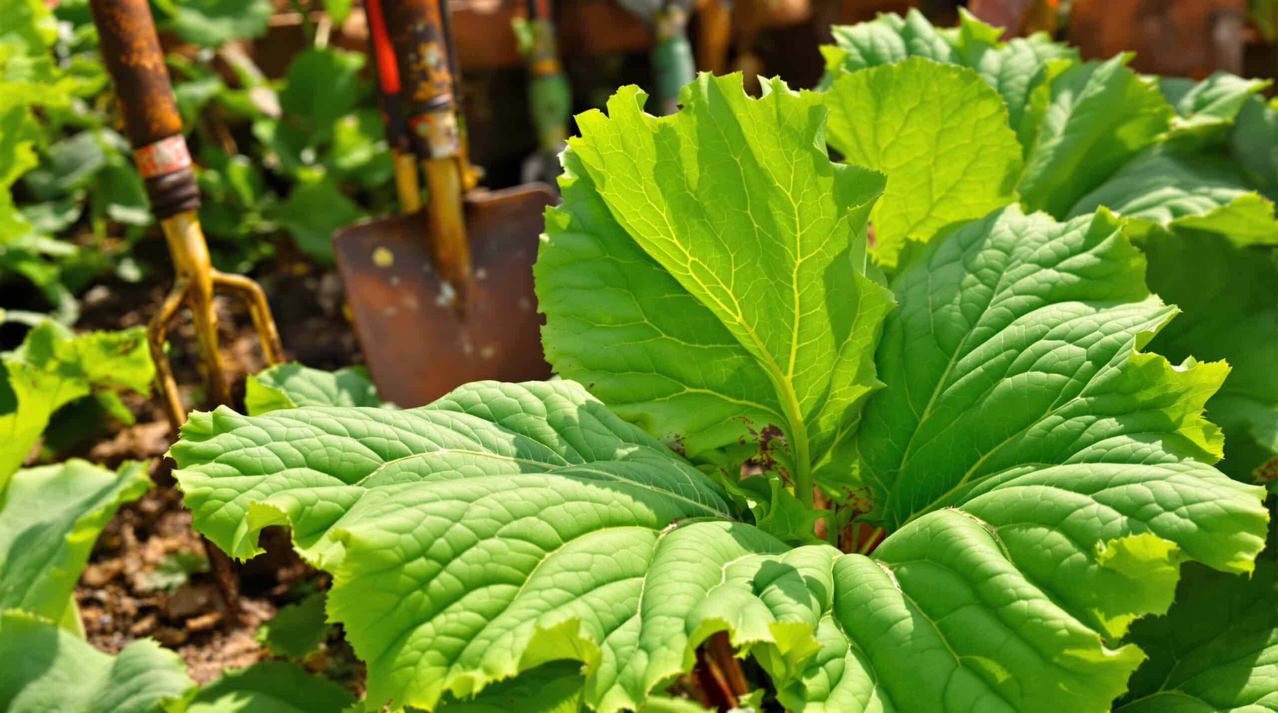 d&eacute;couvrez comment prot&eacute;ger efficacement vos outils de jardinage de la rouille en utilisant des feuilles de rhubarbe, une astuce naturelle et simple pour prolonger leur dur&eacute;e de vie !