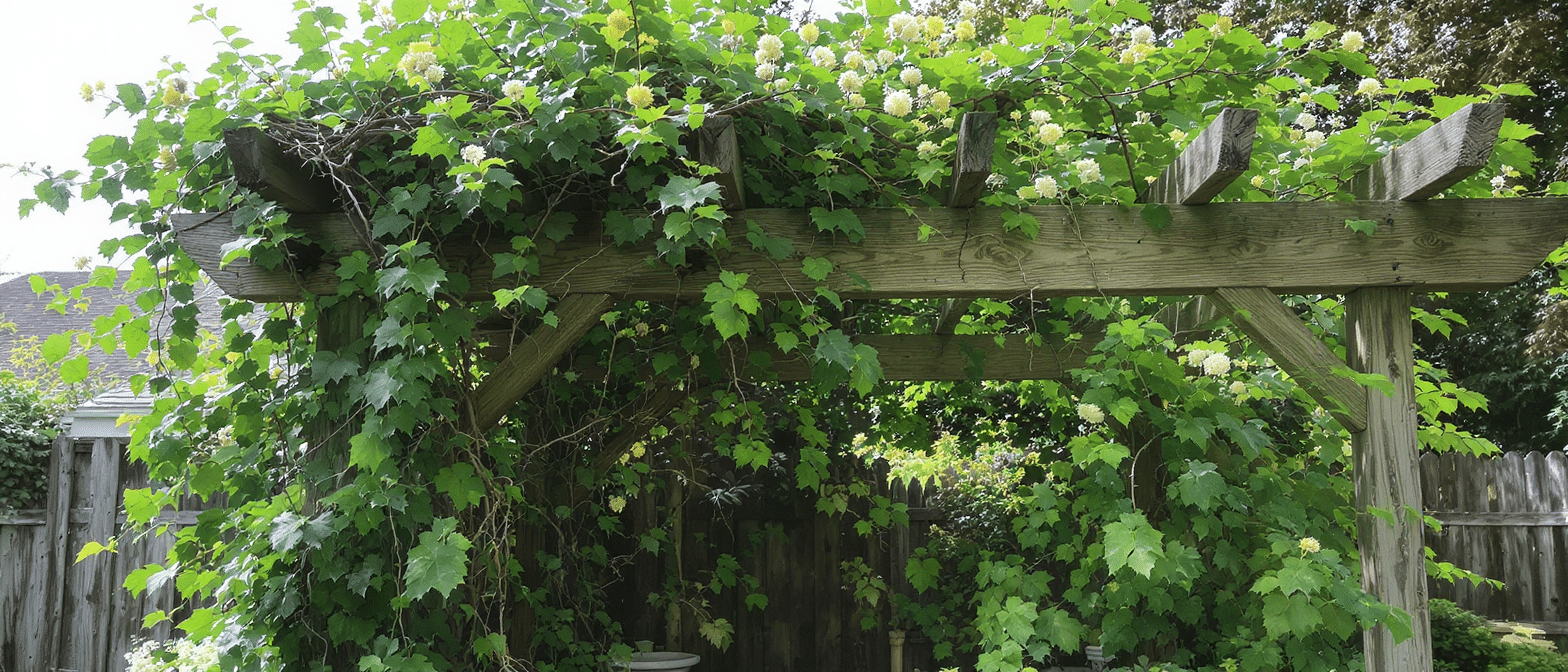 d&eacute;couvrez comment une plante grimpante m&eacute;connue a envahi ma pergola en un temps record depuis fin avril, r&eacute;v&eacute;lant une croissance incroyable et surprenante.