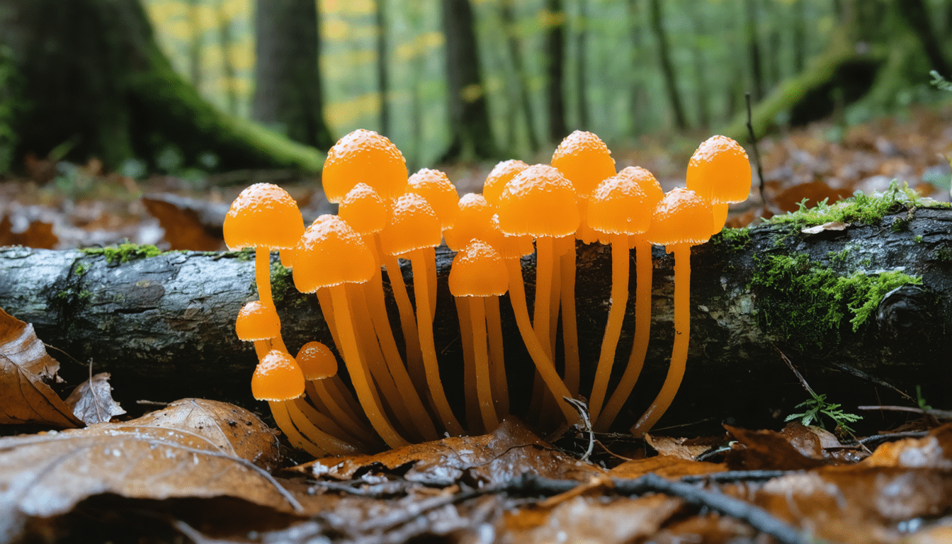 d&eacute;couvrez les esp&egrave;ces courantes de champignons orange sur bois mort et comprenez leur r&ocirc;le essentiel dans l'&eacute;cosyst&egrave;me forestier.