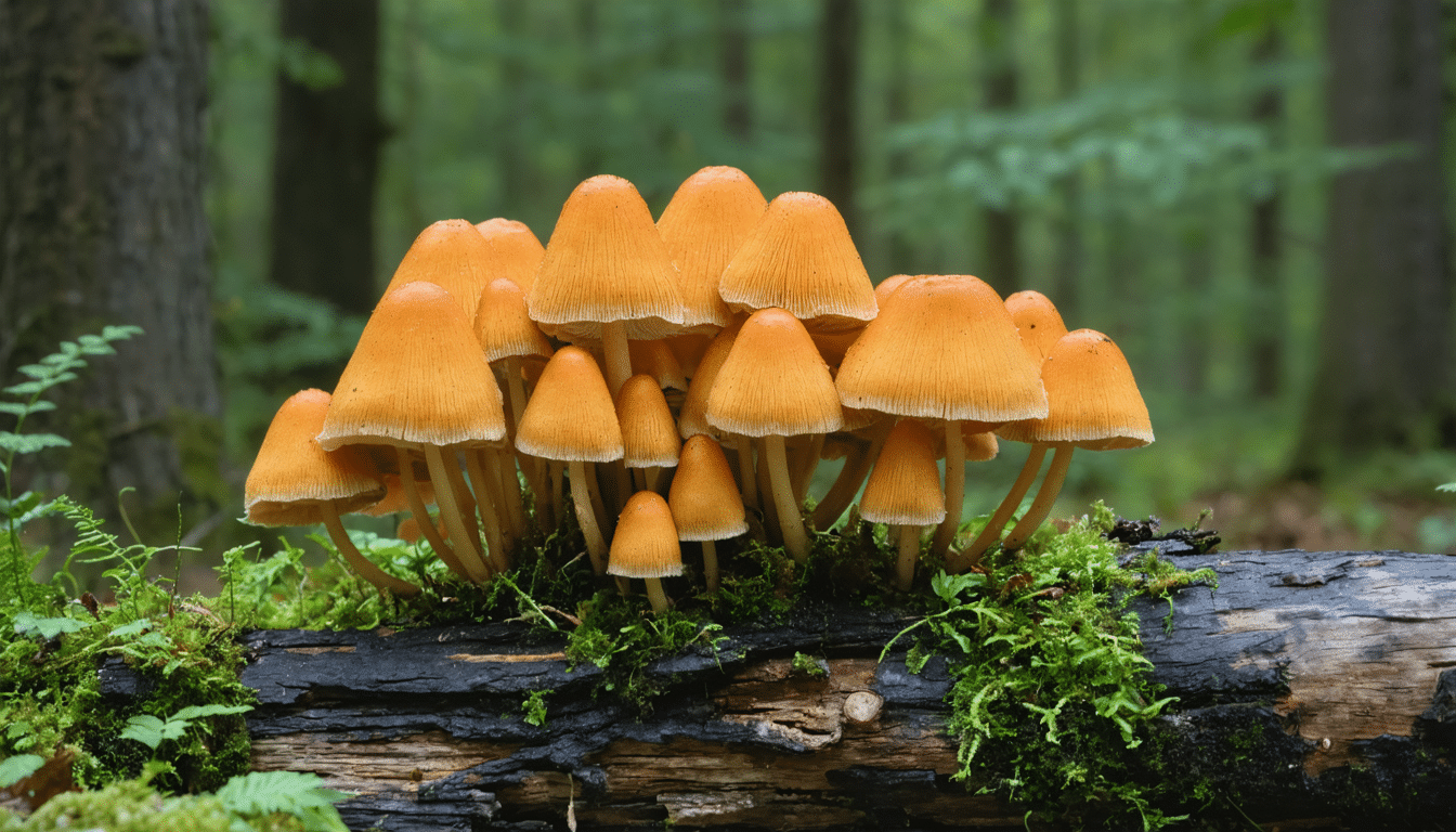 d&eacute;couvrez les esp&egrave;ces courantes de champignons orange sur bois mort et comprenez leur r&ocirc;le essentiel dans l'&eacute;cosyst&egrave;me forestier.