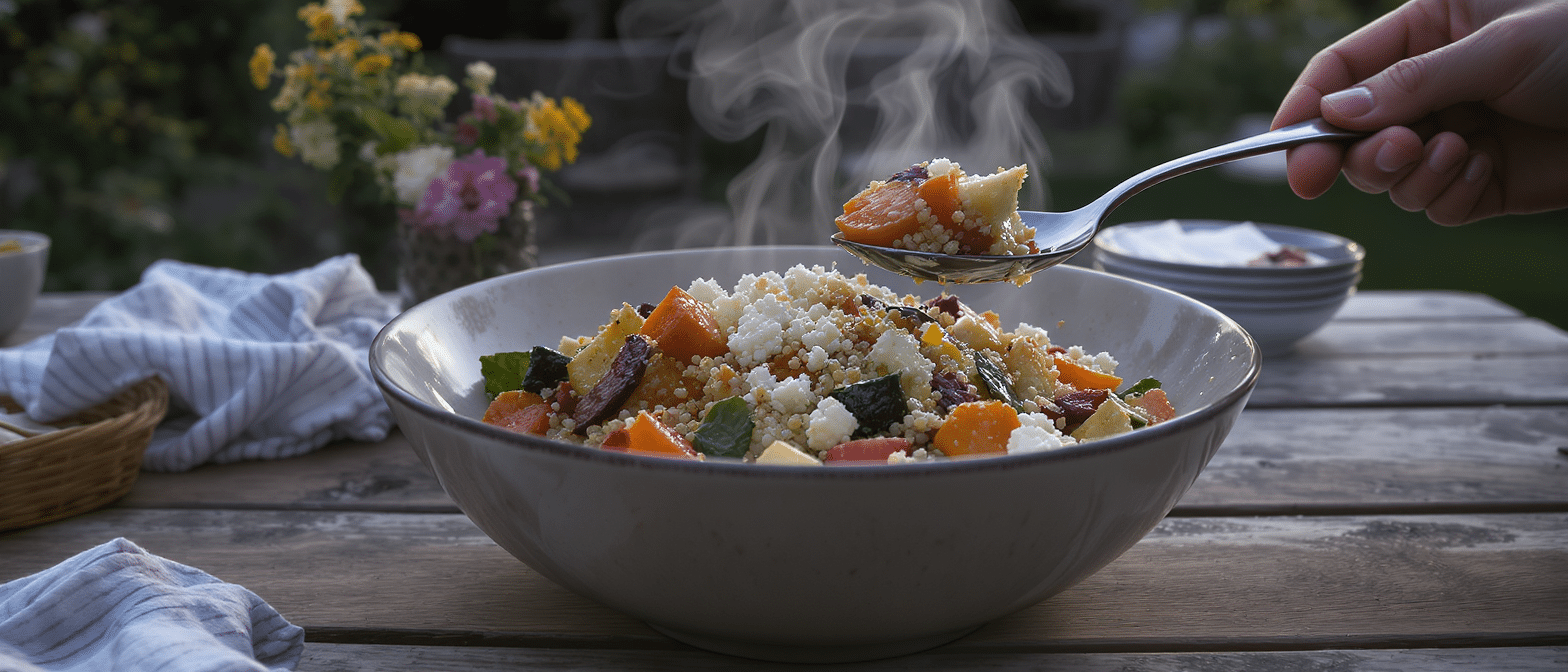 d&eacute;couvrez la salade de quinoa aux l&eacute;gumes r&ocirc;tis, un plat principal l&eacute;ger et savoureux qui s&eacute;duit m&ecirc;me les palais les plus exigeants lors des soir&eacute;es fra&icirc;ches de mai.
