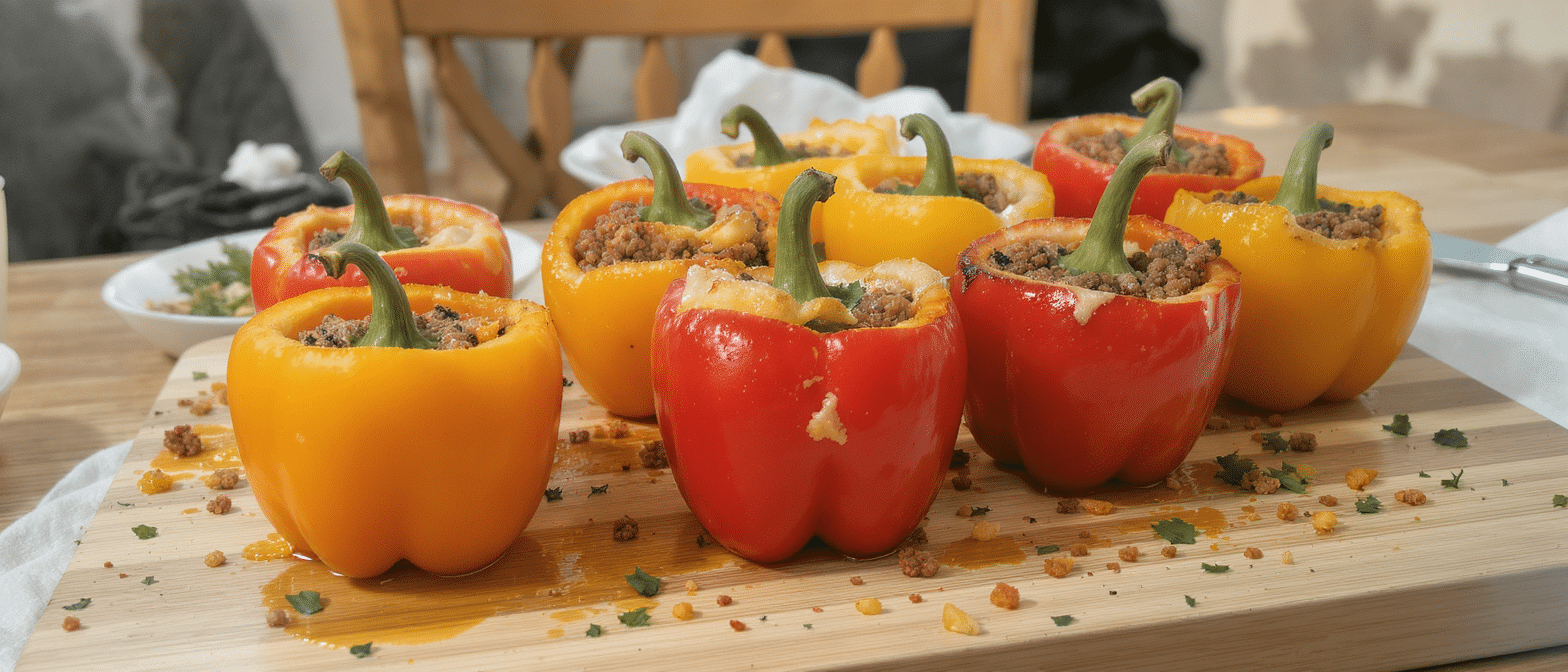 d&eacute;couvrez une recette estivale innovante : des poivrons farcis au b&oelig;uf hach&eacute; et aux herbes fra&icirc;ches qui remplaceront vos tomates farcies pour des repas savoureux et color&eacute;s.