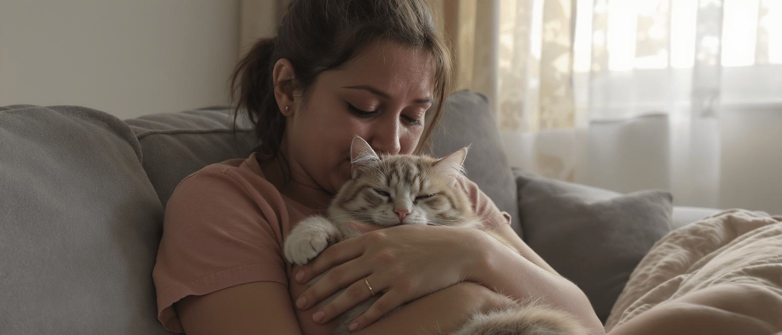 d&eacute;couvrez si le fait que votre chat se blottisse contre vous pendant vos larmes est une simple co&iuml;ncidence, un rituel apaisant, ou une v&eacute;ritable &eacute;treinte r&eacute;confortante qui renforce votre lien.